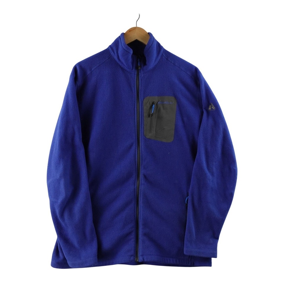 Eddie Bauer Men's Fleece Jacket Blue Polartec Full Zip Outdoor Warm Size TL